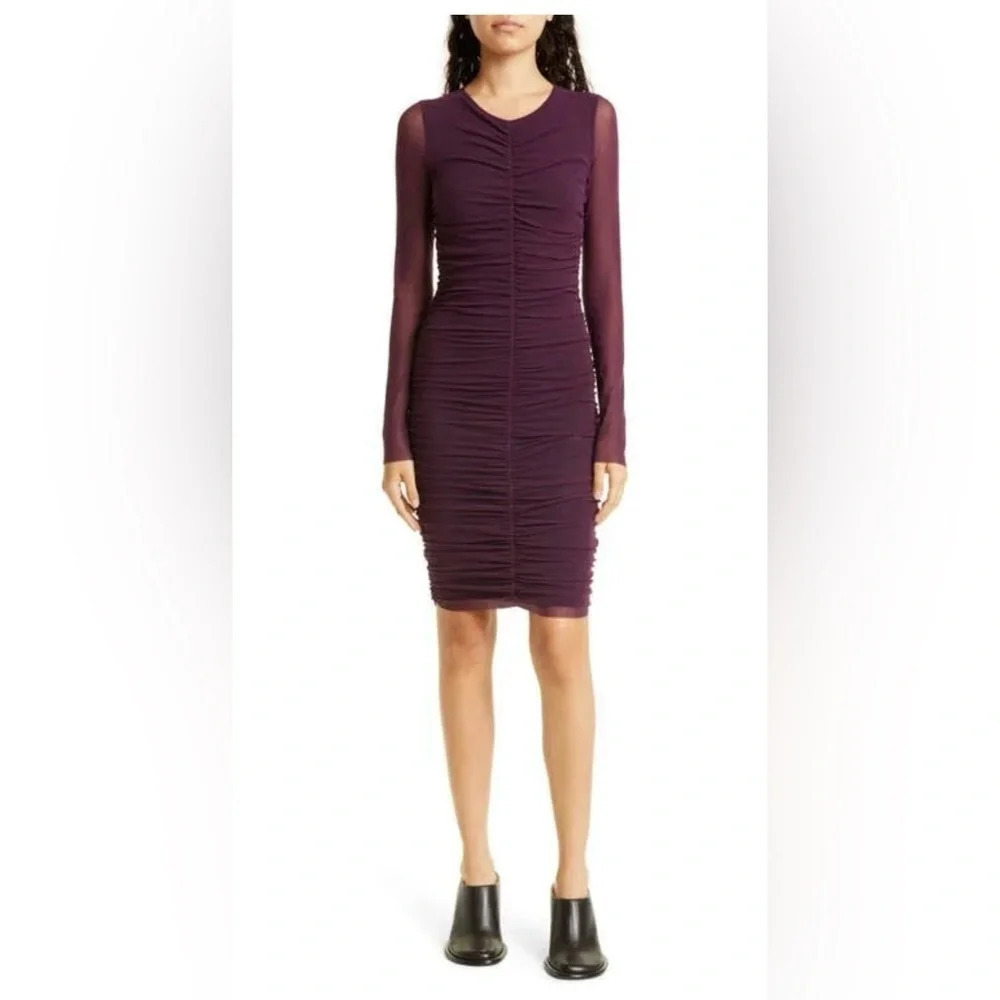 Fuzzi Long Sleeve Ruched Dress In Mammola purple